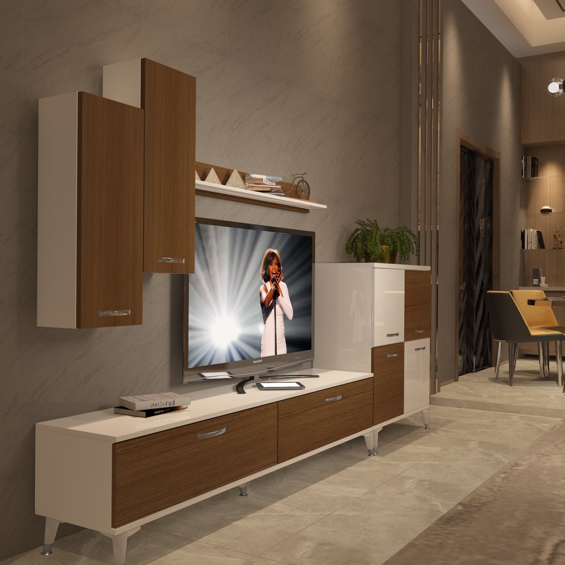 Decoraktiv Eko 6 Slm Std Silver Tv Ünitesi Tv Sehpası Beyaz - Ceviz