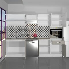 Decoraktiv Elite 280Y Ankastre Boy Dolaplı MDF Hazır Mutfak Dolabı Kumtaşı - Beyaz