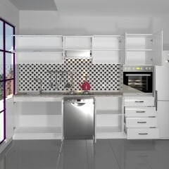 Decoraktiv Elite 280YQ Ankastre Boy Dolaplı MDF Hazır Mutfak Dolabı Parlak Beyaz