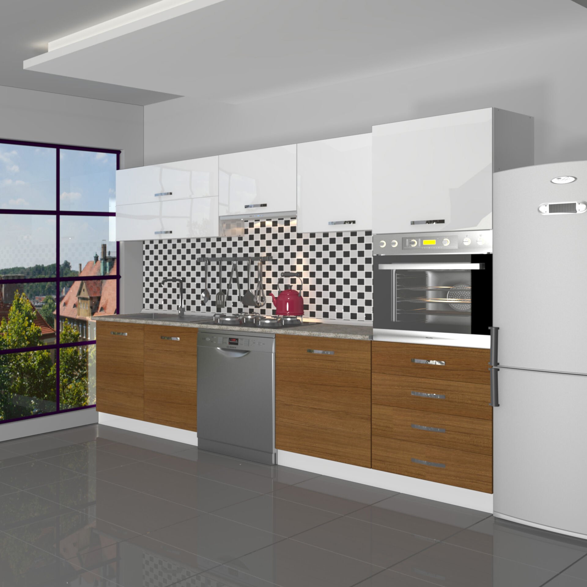 Decoraktiv Elite 280YQ Ankastre Boy Dolaplı MDF Hazır Mutfak Dolabı Ceviz - Beyaz
