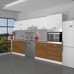 Decoraktiv Elite 280YQ Ankastre Boy Dolaplı MDF Hazır Mutfak Dolabı Ceviz - Beyaz