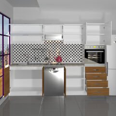 Decoraktiv Elite 280YQ Ankastre Boy Dolaplı MDF Hazır Mutfak Dolabı Ceviz - Beyaz