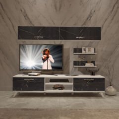 Decoraktiv Eko 5 Mdf Dvd Retro Tv Ünitesi Tv Sehpası Beyaz - Siyah Mermer