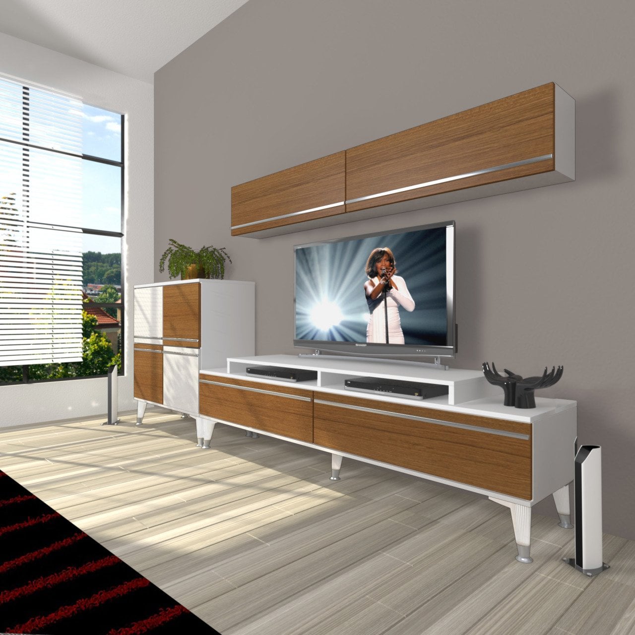 Decoraktiv Ekoflex 6Y Mdf Silver Tv Ünitesi Tv Sehpası Beyaz - Ceviz