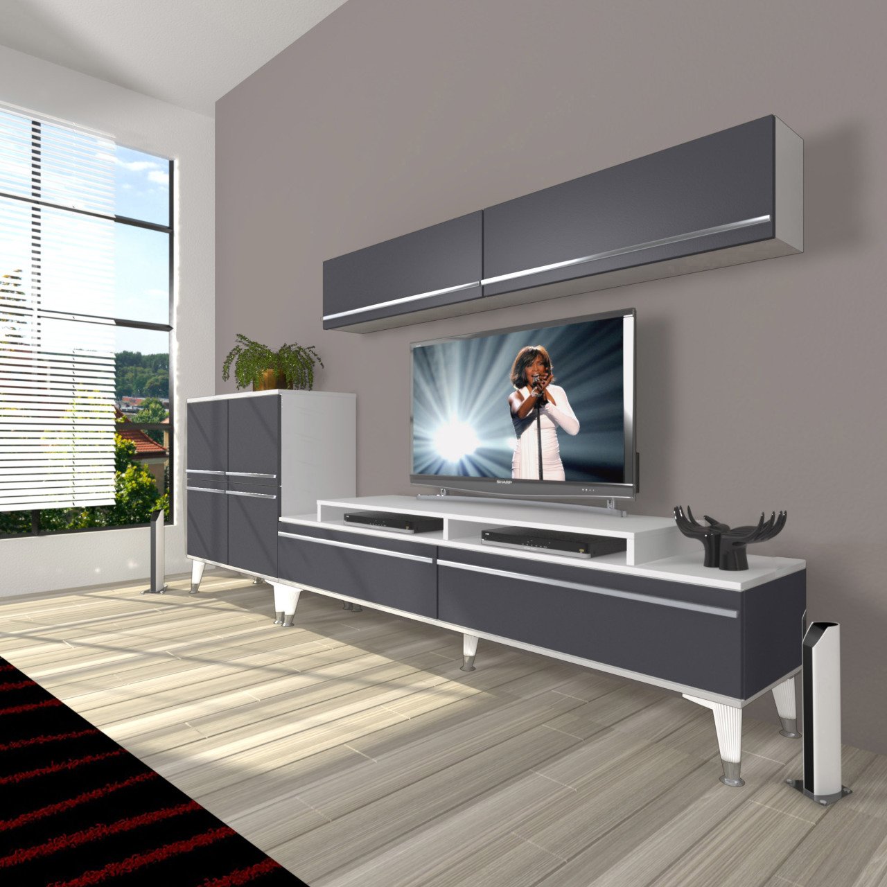 Decoraktiv Ekoflex 6Y Mdf Silver Tv Ünitesi Tv Sehpası Beyaz - Antrasit