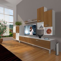 Decoraktiv Eko 6DA Slm Std Krom Ayaklı Tv Ünitesi Tv Sehpası Beyaz - Ceviz