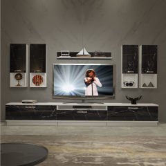 Decoraktiv Trendstyle 8DA Mdf Tv Ünitesi Tv Sehpası Beyaz - Siyah Mermer