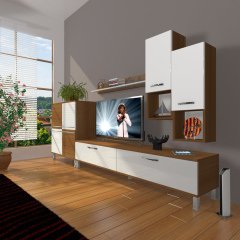 Decoraktiv Eko 6DA Slm Std Krom Ayaklı Tv Ünitesi Tv Sehpası Ceviz - Beyaz