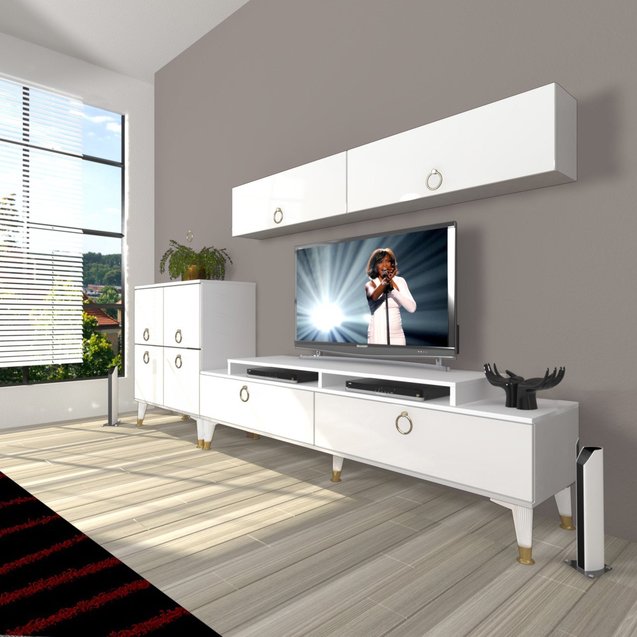 Decoraktiv Ekoflex 6Y Mdf Gold Tv Ünitesi Tv Sehpası Parlak Beyaz