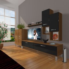 Decoraktiv Eko 6DA Slm Std Krom Ayaklı Tv Ünitesi Tv Sehpası Ceviz - Siyah