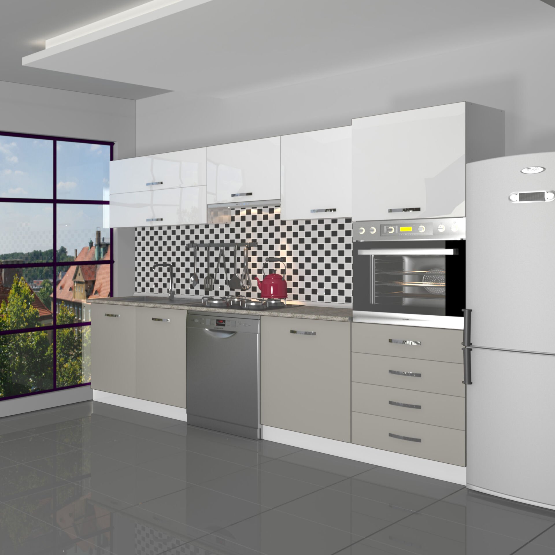 Decoraktiv Elite 280YQ Ankastre Boy Dolaplı MDF Hazır Mutfak Dolabı Kumtaşı - Beyaz
