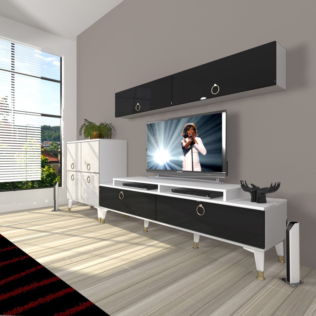 Decoraktiv Ekoflex 6Y Mdf Gold Tv Ünitesi Tv Sehpası Beyaz - Siyah