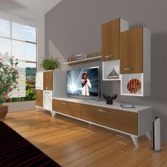 Decoraktiv Eko 6DA Slm Std Retro Tv Ünitesi Tv Sehpası Beyaz - Ceviz