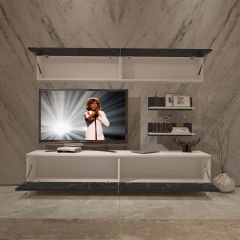 Decoraktiv Eko 5 Mdf Std Silver Tv Ünitesi Tv Sehpası Beyaz - Siyah Mermer