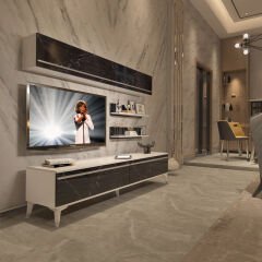 Decoraktiv Eko 5 Mdf Std Silver Tv Ünitesi Tv Sehpası Beyaz - Siyah Mermer