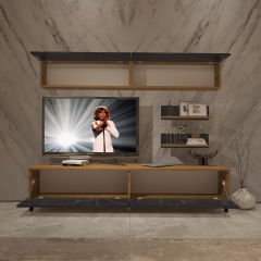 Decoraktiv Eko 5 Mdf Std Silver Tv Ünitesi Tv Sehpası Pera - Siyah Mermer