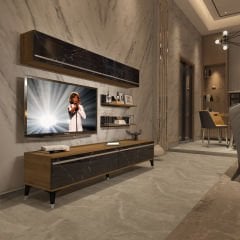 Decoraktiv Eko 5 Mdf Std Silver Tv Ünitesi Tv Sehpası Pera - Siyah Mermer