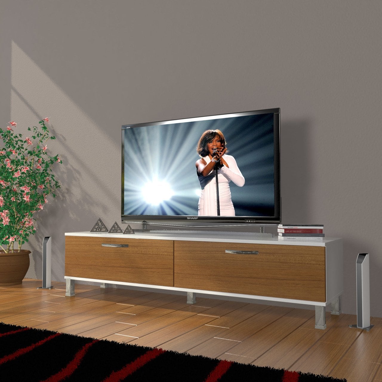 Decoraktiv Eko 140 Slm Std Krom Ayaklı Tv Ünitesi Tv Sehpası Beyaz - Ceviz