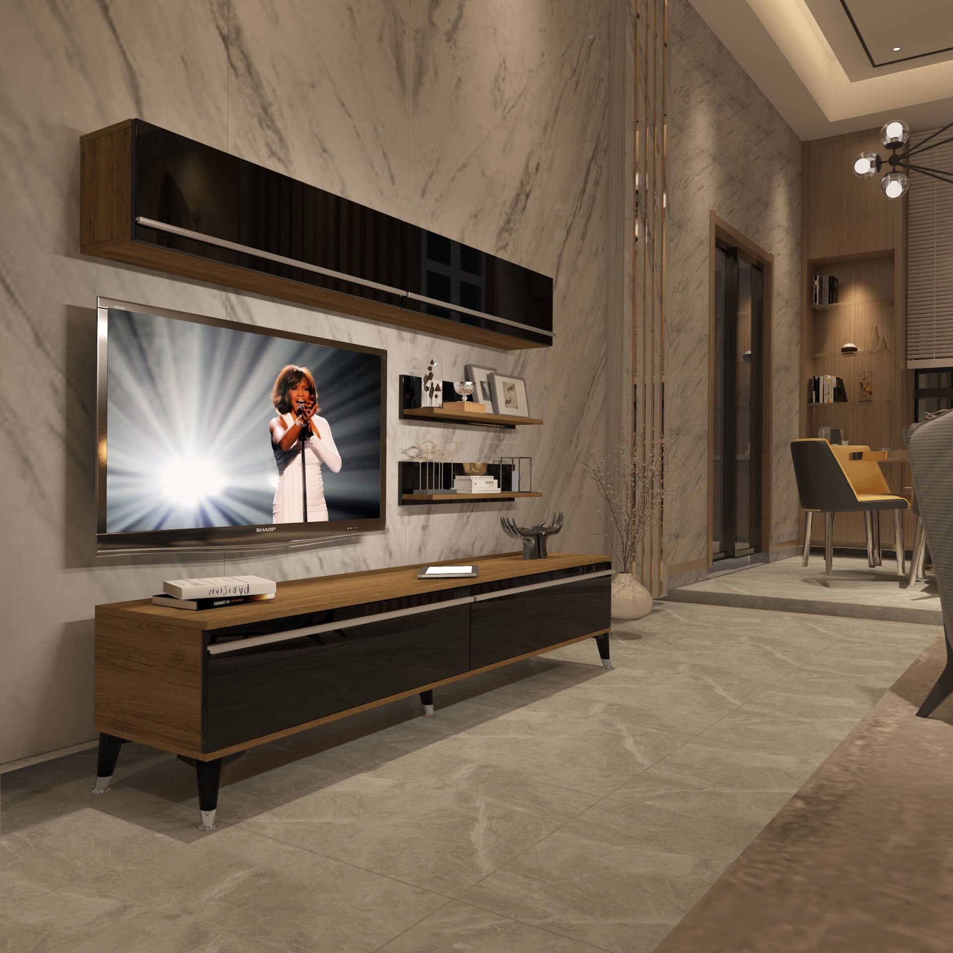 Decoraktiv Eko 5 Mdf Std Silver Tv Ünitesi Tv Sehpası Pera - Siyah