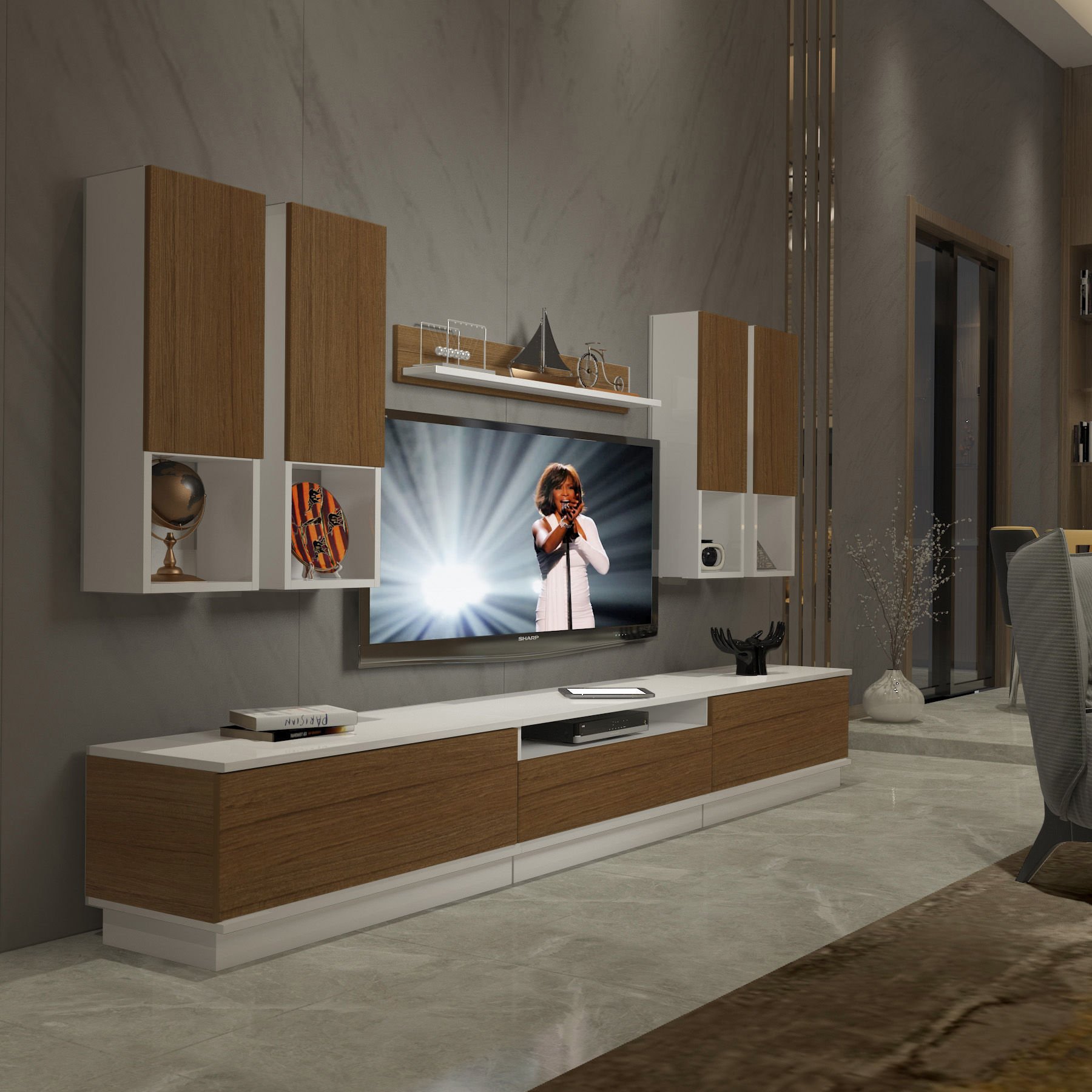 Decoraktiv Trendstyle 8DAS Mdf Tv Ünitesi Tv Sehpası Beyaz - Ceviz