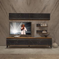 Decoraktiv Eko 5 Mdf Std Silver Tv Ünitesi Tv Sehpası Ceviz - Siyah Mermer