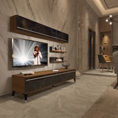 Decoraktiv Eko 5 Mdf Std Silver Tv Ünitesi Tv Sehpası Ceviz - Siyah Mermer