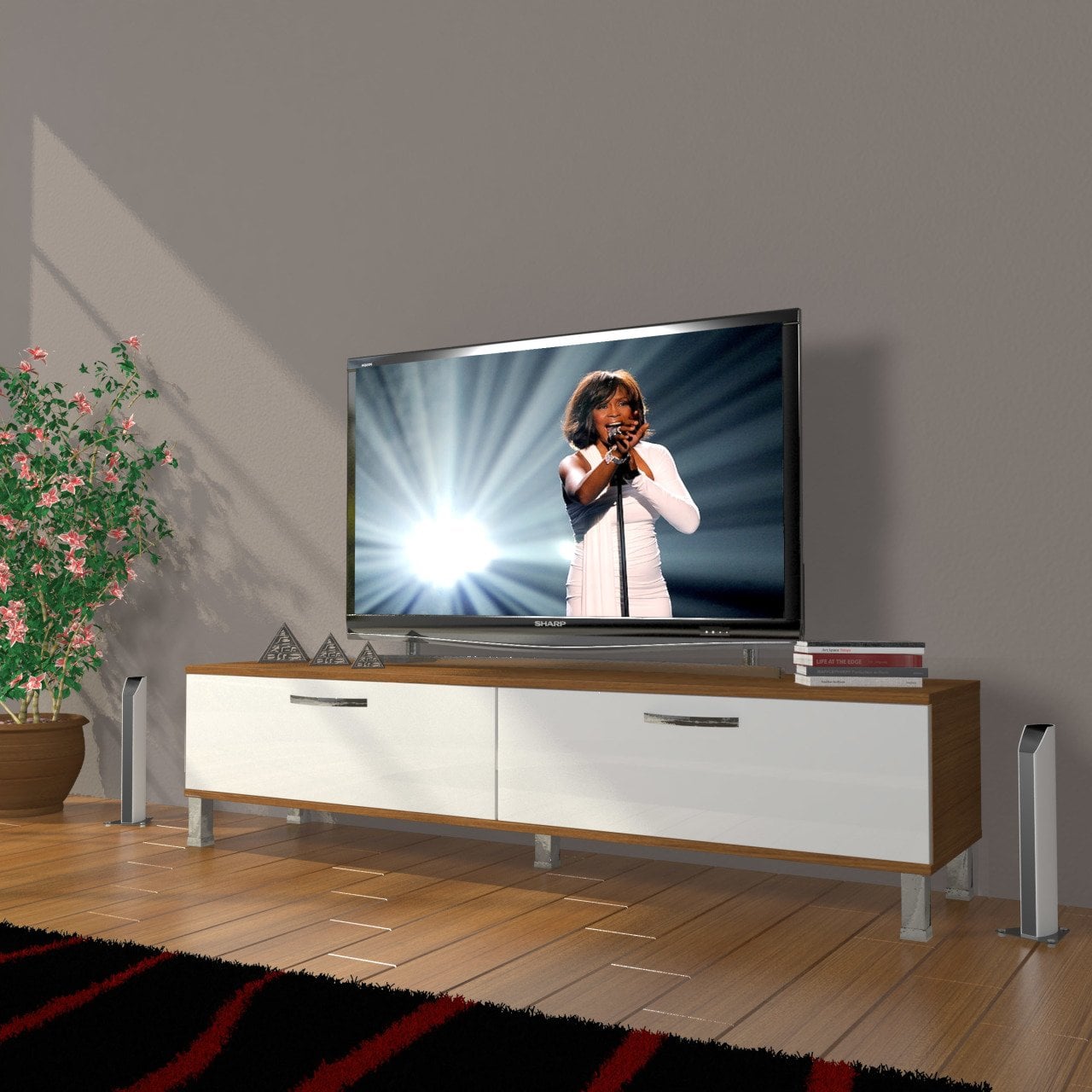 Decoraktiv Eko 140 Slm Std Krom Ayaklı Tv Ünitesi Tv Sehpası Ceviz - Beyaz