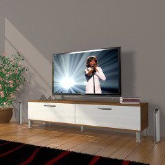 Decoraktiv Eko 140 Slm Std Krom Ayaklı Tv Ünitesi Tv Sehpası Ceviz - Beyaz