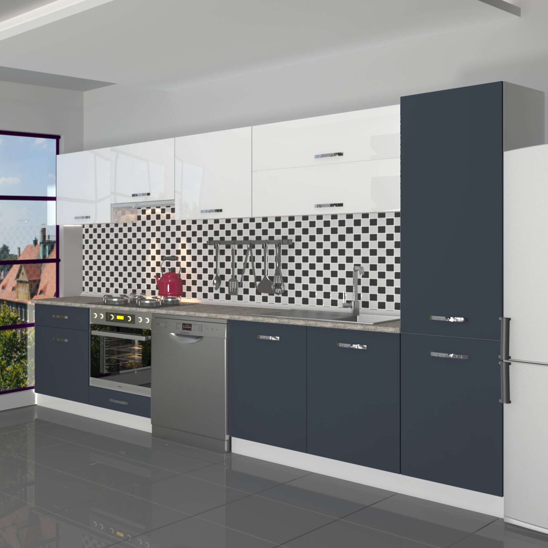 Decoraktiv Elite 325Y Ankastre Fırın Modüllü MDF Hazır Mutfak Dolabı Antrasit - Beyaz