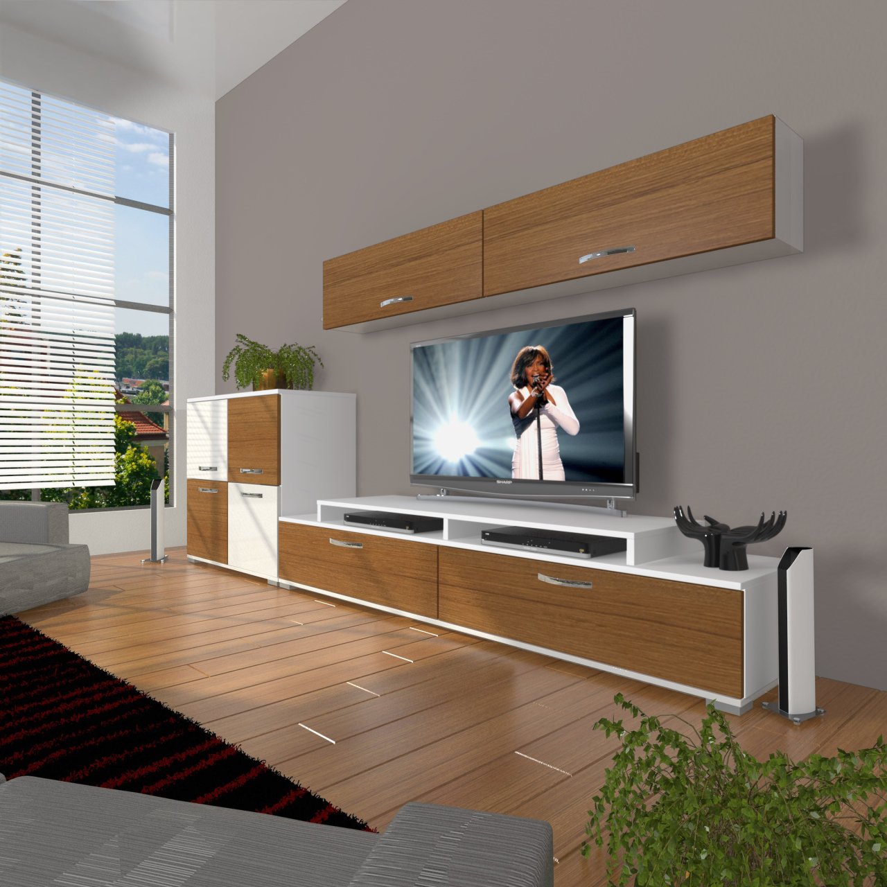 Decoraktiv Ekoflex 6Y Slm Tv Ünitesi Tv Sehpası Beyaz - Ceviz
