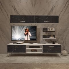Decoraktiv Eko 5 Mdf Dvd Silver Tv Ünitesi Tv Sehpası Beyaz - Siyah Mermer