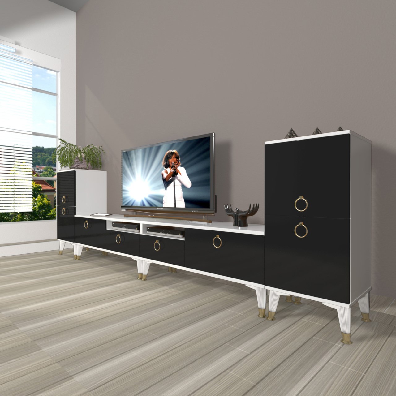 Decoraktiv Eko 9220 Mdf Gold Tv Ünitesi Tv Sehpası Beyaz - Siyah