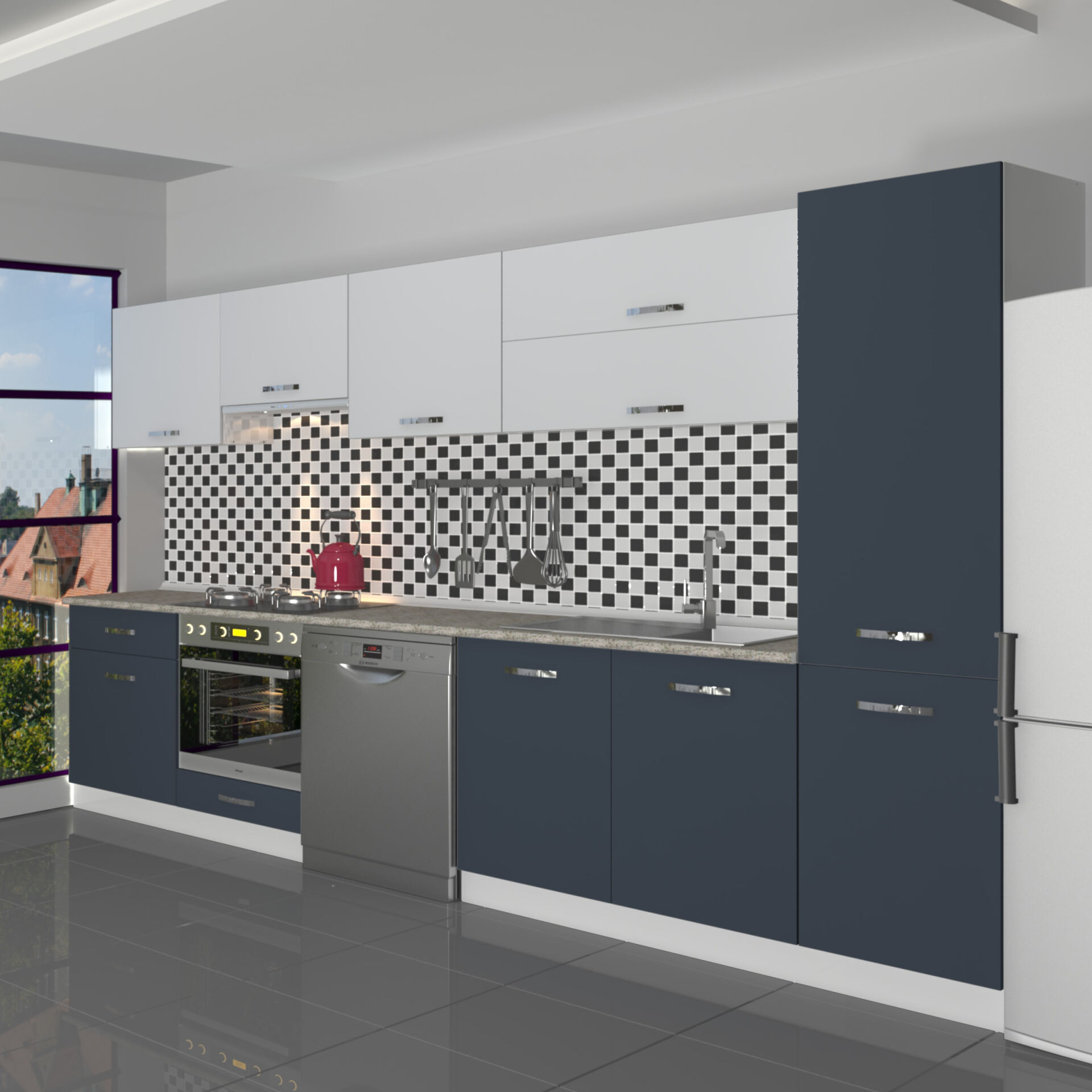 Decoraktiv Elite 325Y Ankastre Fırın Modüllü MDF Hazır Mutfak Dolabı Antrasit - Buz Gri