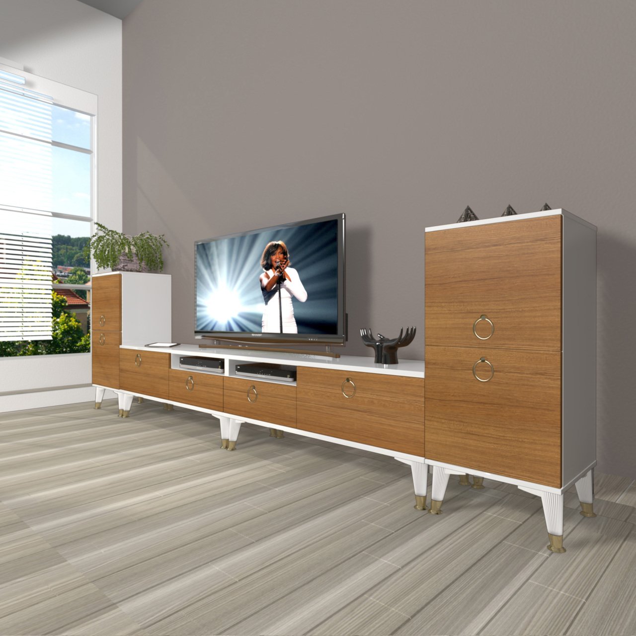 Decoraktiv Eko 9220 Mdf Gold Tv Ünitesi Tv Sehpası Beyaz - Ceviz