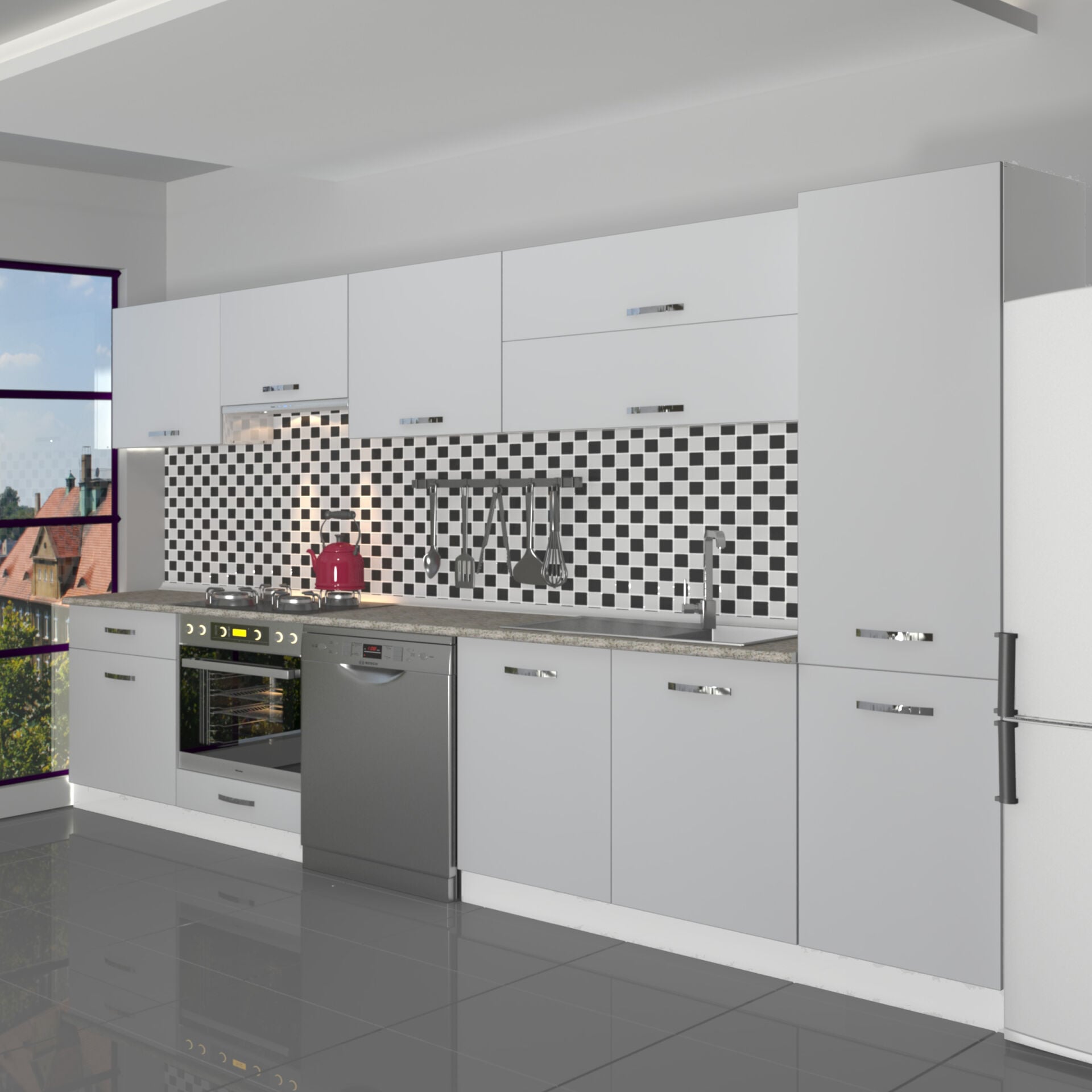 Decoraktiv Elite 325Y Ankastre Fırın Modüllü MDF Hazır Mutfak Dolabı Buz Gri