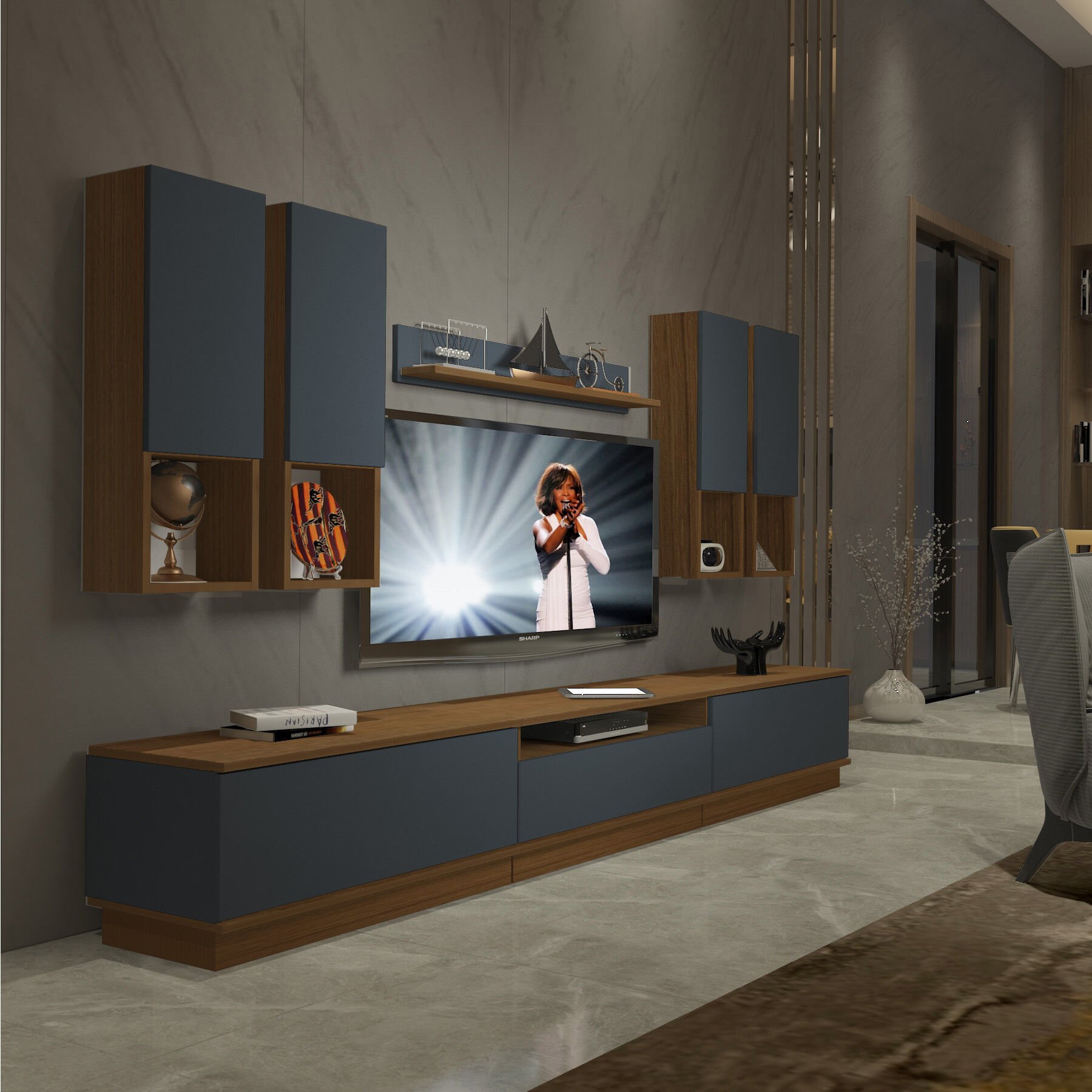 Decoraktiv Trendstyle 8DAS Mdf Tv Ünitesi Tv Sehpası Ceviz - Antrasit