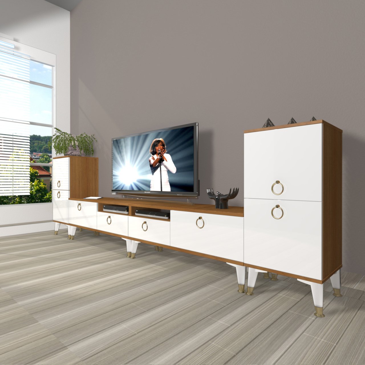 Decoraktiv Eko 9220 Mdf Gold Tv Ünitesi Tv Sehpası Ceviz - Beyaz