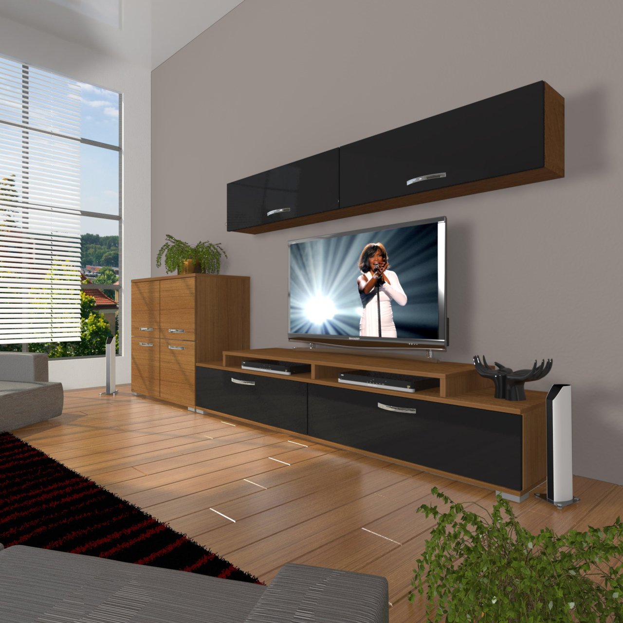 Decoraktiv Ekoflex 6Y Slm Tv Ünitesi Tv Sehpası Ceviz - Siyah