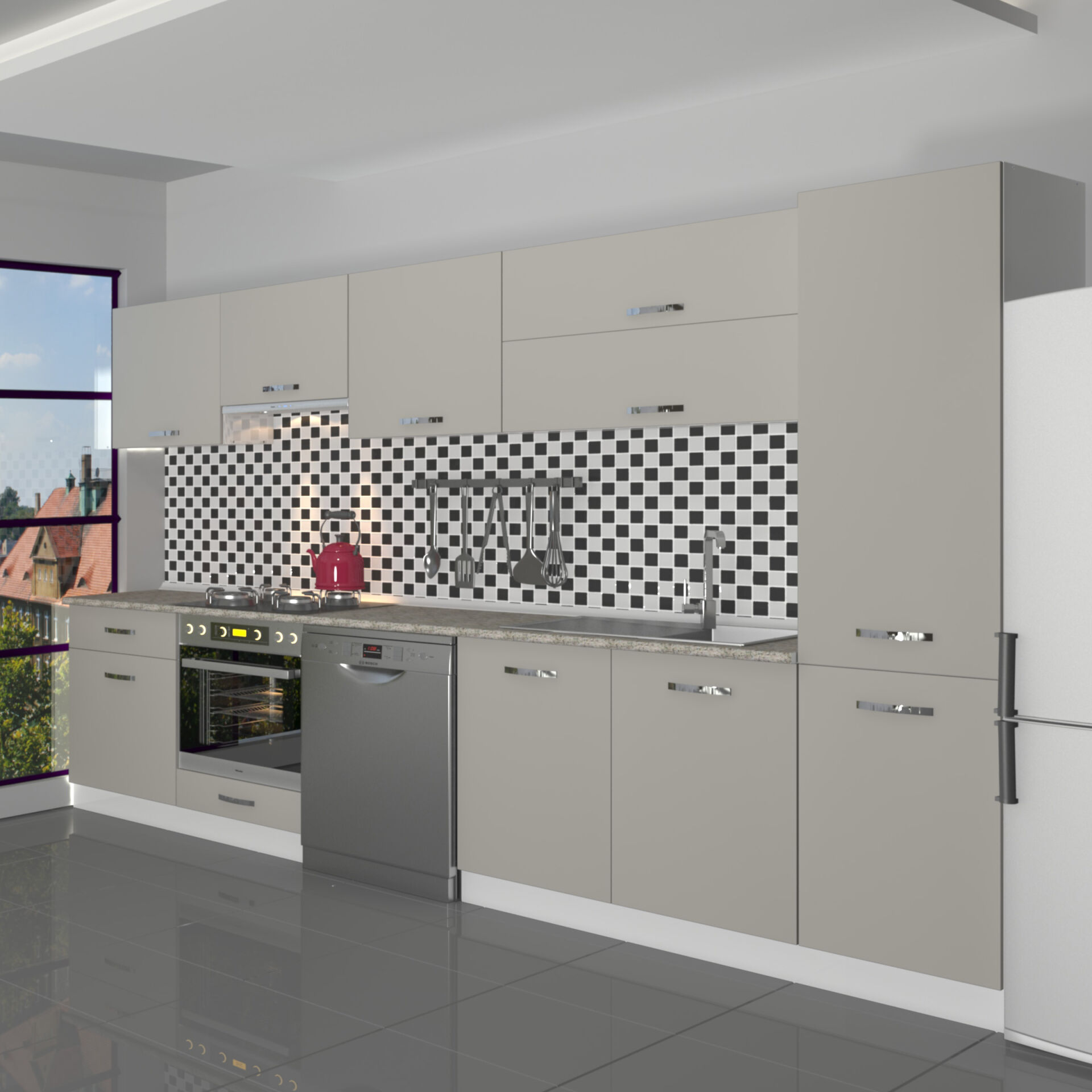 Decoraktiv Elite 325Y Ankastre Fırın Modüllü MDF Hazır Mutfak Dolabı Kumtaşı