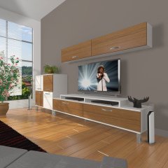 Decoraktiv Ekoflex 6Y Slm Krom Ayaklı Tv Ünitesi Tv Sehpası Parlak Beyaz