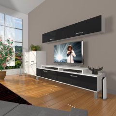 Decoraktiv Ekoflex 6Y Slm Krom Ayaklı Tv Ünitesi Tv Sehpası Parlak Beyaz