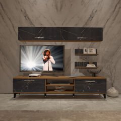 Decoraktiv Eko 5 Mdf Dvd Silver Tv Ünitesi Tv Sehpası Ceviz - Siyah Mermer