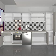 Decoraktiv Elite 325Y Ankastre Fırın Modüllü MDF Hazır Mutfak Dolabı Kumtaşı - Beyaz