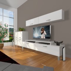 Decoraktiv Ekoflex 6Y Slm Krom Ayaklı Tv Ünitesi Tv Sehpası Parlak Beyaz