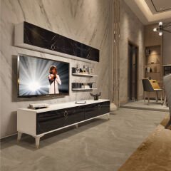Decoraktiv Eko 5 Mdf Std Gold Tv Ünitesi Tv Sehpası Beyaz - Siyah Mermer