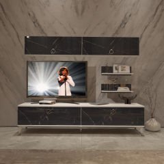 Decoraktiv Eko 5 Mdf Std Gold Tv Ünitesi Tv Sehpası Beyaz - Siyah Mermer