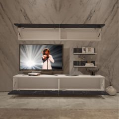 Decoraktiv Eko 5 Mdf Std Gold Tv Ünitesi Tv Sehpası Beyaz - Siyah Mermer