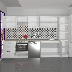 Decoraktiv Elite 325YQ Ankastre Fırın Modüllü MDF Hazır Mutfak Dolabı Parlak Beyaz