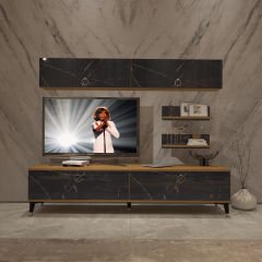 Decoraktiv Eko 5 Mdf Std Gold Tv Ünitesi Tv Sehpası Pera - Siyah Mermer