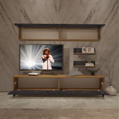 Decoraktiv Eko 5 Mdf Std Gold Tv Ünitesi Tv Sehpası Pera - Siyah Mermer